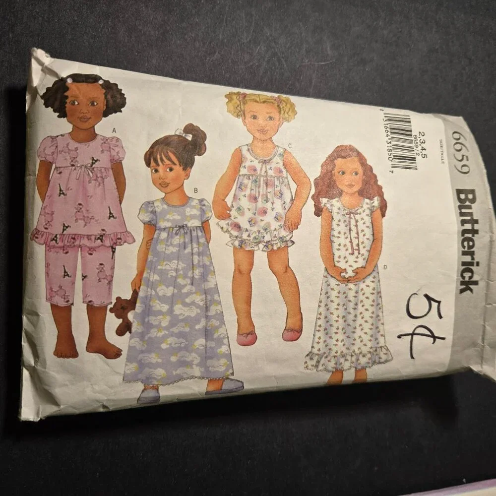 Mixed Sewing Pattern Lot - children's pajamas, nightgowns, robe - Unverified